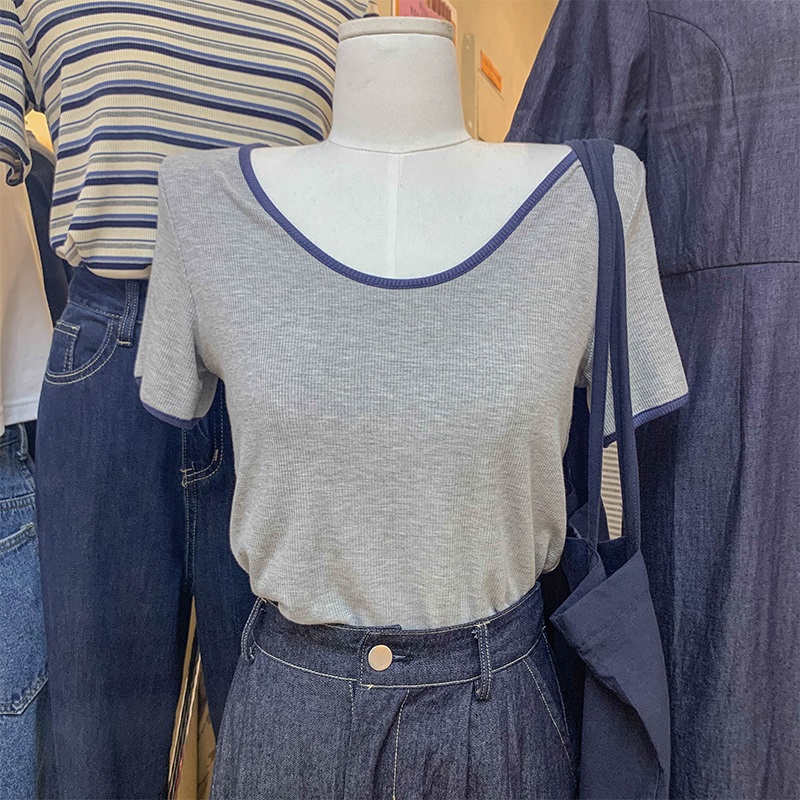 Áo thun SUXI tay ngắn cổ chữ U màu trơn thời trang mùa hè dành cho nữ