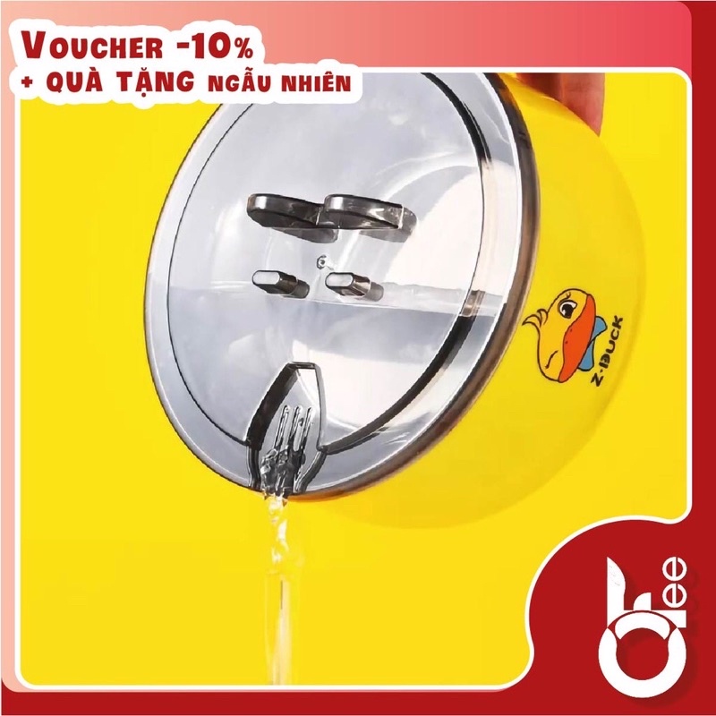 Bát ăn mì cách nhiệt Vịt Vàng dễ thương có tay cầm, Ca nấu mì cute có nắp giá đỡ điện thoại - OFee