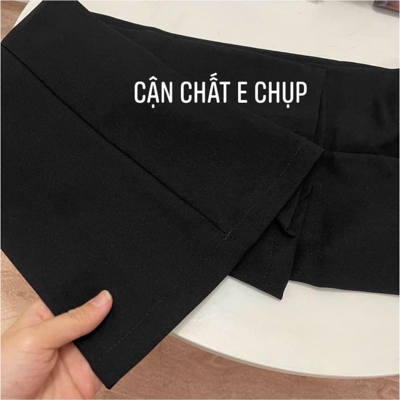 quần ống loe[8009] xẻ gấu 1 cúc cạp khoác trước lưng cao không dãn  quần nữ vải tuyết mưa  tuyết mư