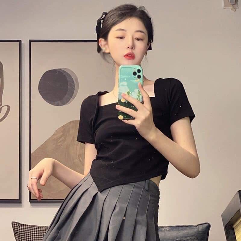 ÁO CỔ VUÔNG LAI NHỌN, áo Croptop cổ U thiết kế độc đáo