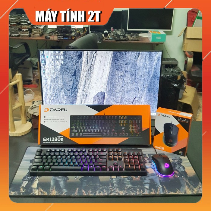 Combo gear cao cấp Dareu Bàn phím cơ EK1280s  + Chuột Gaming EM908 - Led RGB + Tặng Bàn di 30*70*3ly - Máy Tính 2T