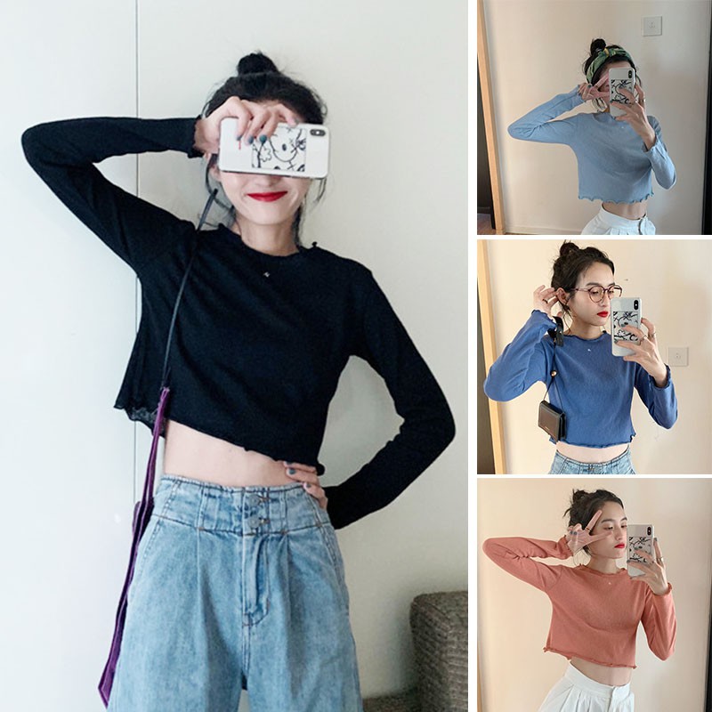 Áo sweater nữ tay dài dáng rộng màu trơn