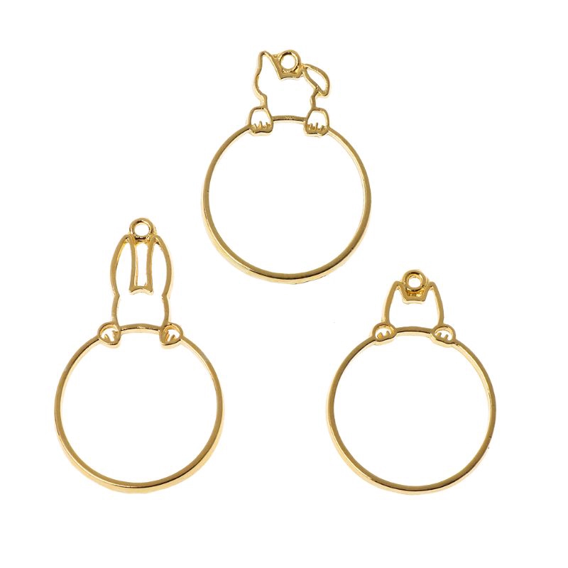 FLGO 3Pcs Hidden Cat Dog Rabbit Round Hollow Frame Pendant Bezel Resin Jewelry Making