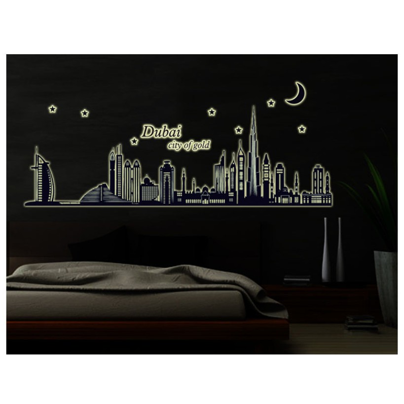 Decal dán tường Dạ quang thành phố Dubai huyền ảo