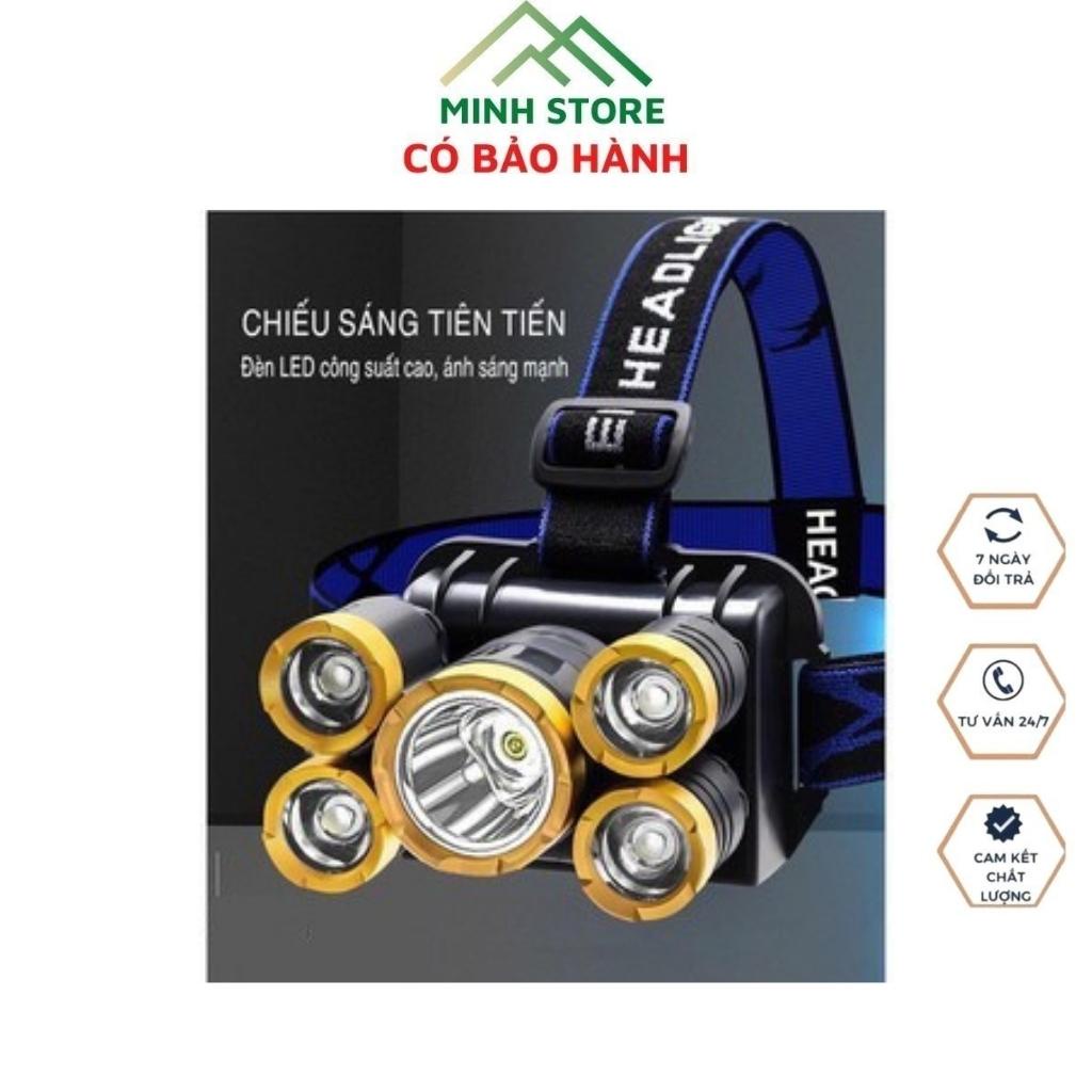 Đèn Pin 5 Bóng Siêu Sáng,Thể Thao,Đi Đêm,Đèn Câu Cá Có Dây Sạc USB Chống Nước