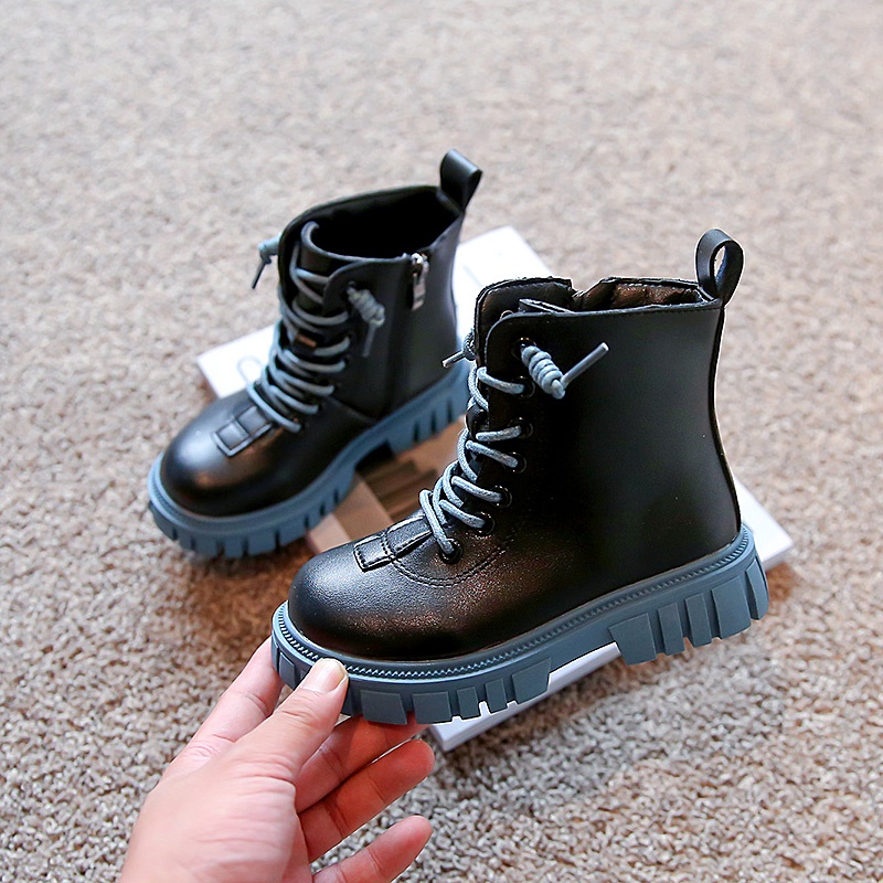 Giày Bốt Martin Cổ Thấp Đế Mềm Có Dây Kéo Chống Trượt Phong Cách Anh Quốc Cổ Điển Cho Bé Gái 3-16 Tuổi