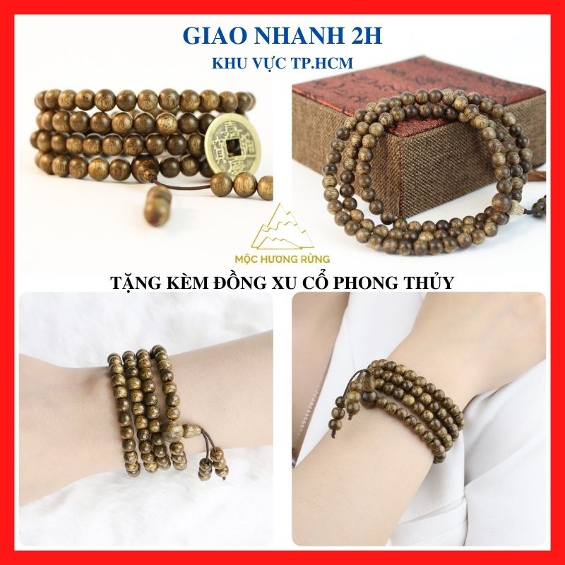 Vòng tay trầm hương chuỗi tràng hạt 108 hạt cho nam và nữ size 6-7-8mm_ ...