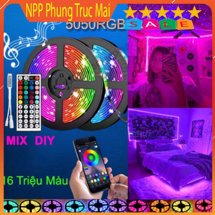 [Có Sẵn] Đèn Led Tiktok 5m 5050RGB Mix DIY Trên 50 Màu Trang Trí Phòng Ngủ Nháy Theo Nhạc Sử Dụng App