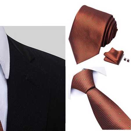 Bộ Cà vạt 4 món gồm Cavat 8cm, khăn cài túi, Măng-set, Nhẫn tròn phụ kiện, Cravat chú rể, Calavat công sở CBC-8236