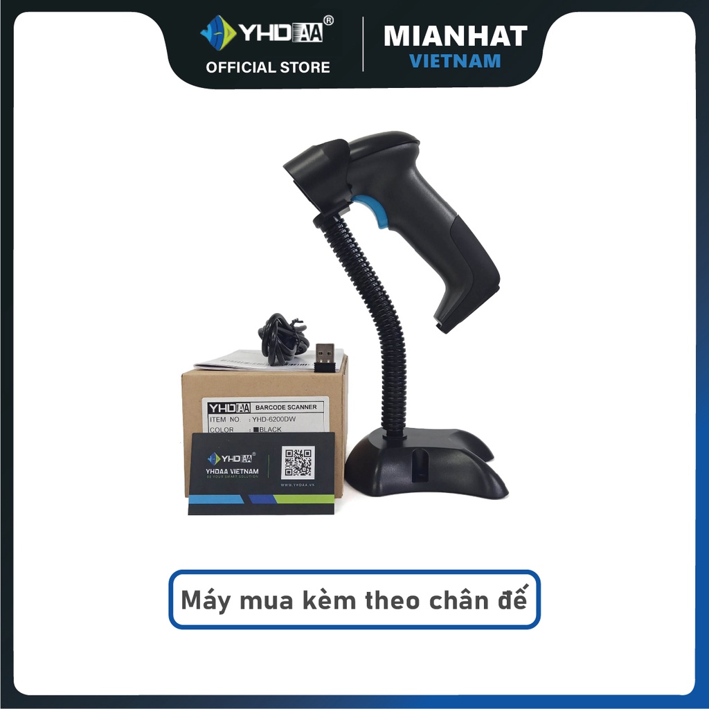Máy quét mã vạch không dây YHD 6200DW 2D, Máy bắn mã vạch Barcode, Qrcode không dây USB dùng trên Laptop, PC