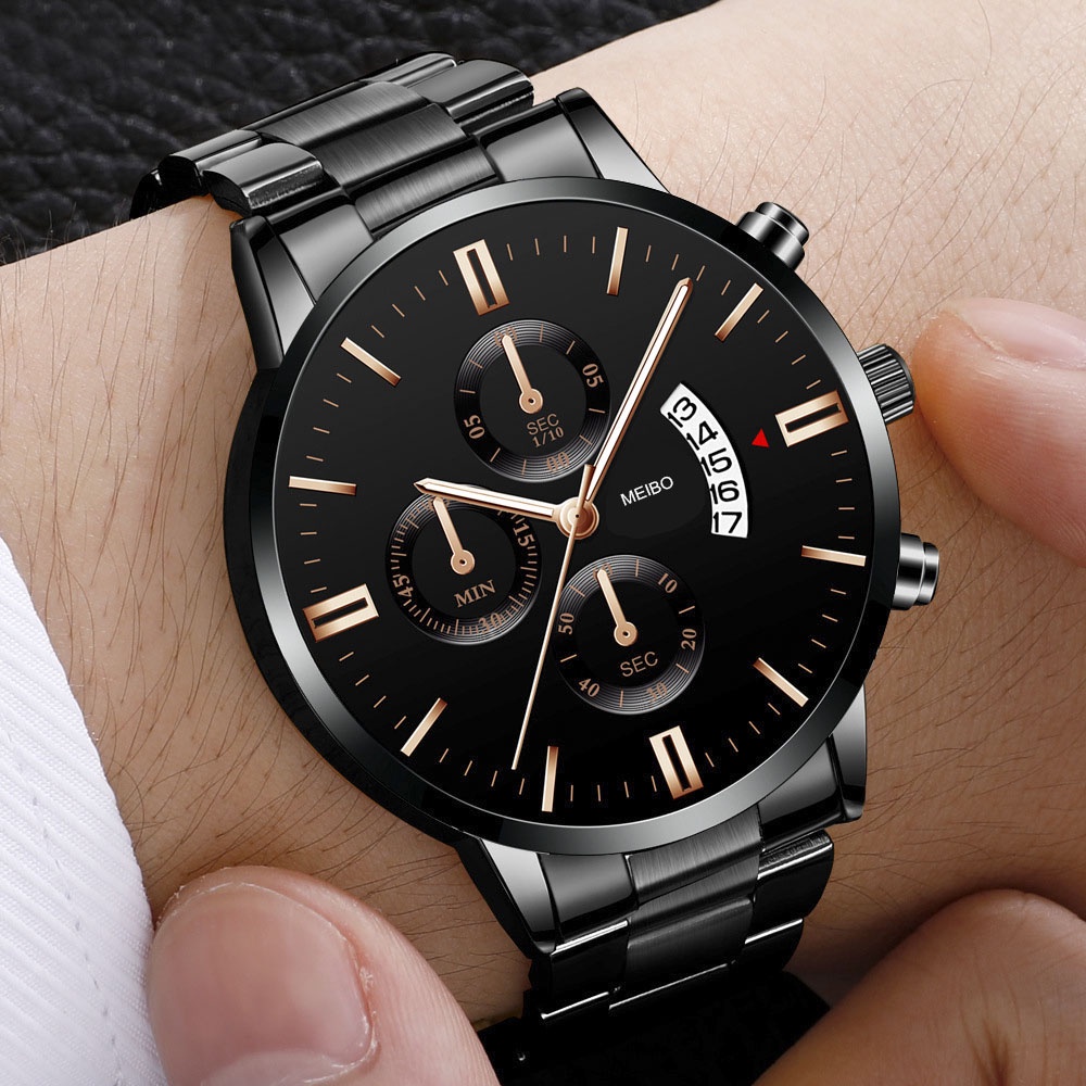 Đồng hồ nam dây thép đúc MEIBO đẳng cấp phái mạnh chạy 3 kim, kiểu dáng sáng trọng