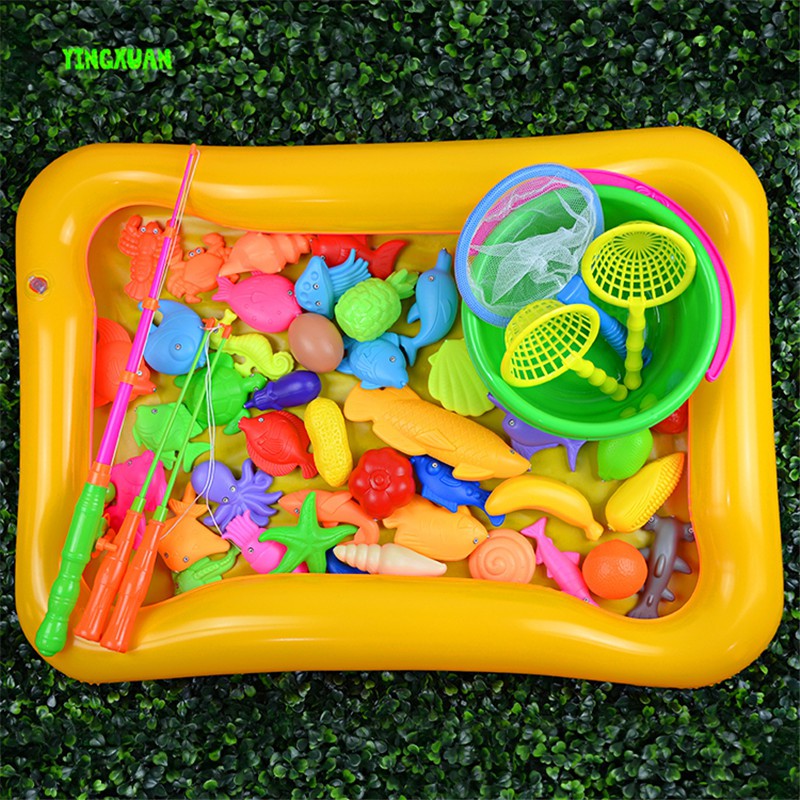 Bộ Bể Phao Cho Bé Câu Cá - Bộ đồ chơi câu cá nam châm cho bé kèm bơm tay