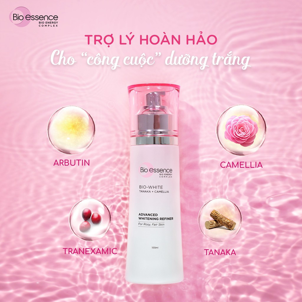 Nước cân bằng da trắng hồng Bio-Essence Bio-White Advanced Whitening Refiner chiết xuất Tanaka &amp; Camellia 100ml