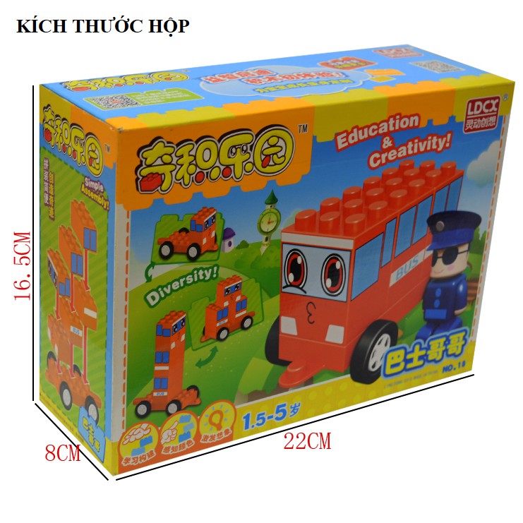 Chichi land đội xe biến hình đồ chơi lắp ghép cho trẻ em nhân vật xe Buýt The Bus màu cam