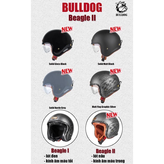 Mũ 3/4 kính âm Bulldog BEAGLE 2