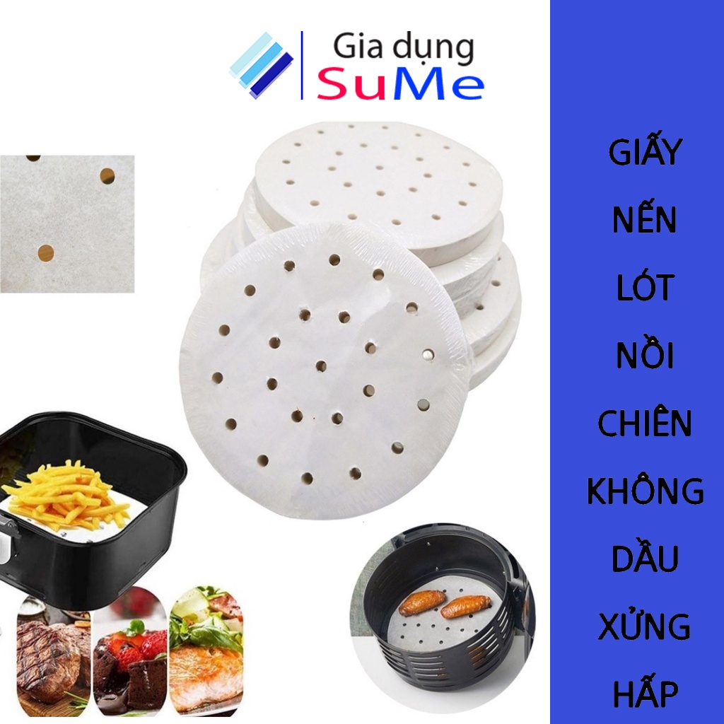 Gói 100 Tờ Giấy Nến Đục Lỗ Tròn Dùng Cho Nồi Chiên Không Dầu, Lót Xửng Hấp, Thấm Dầu Ăn Size 23cm 24cm