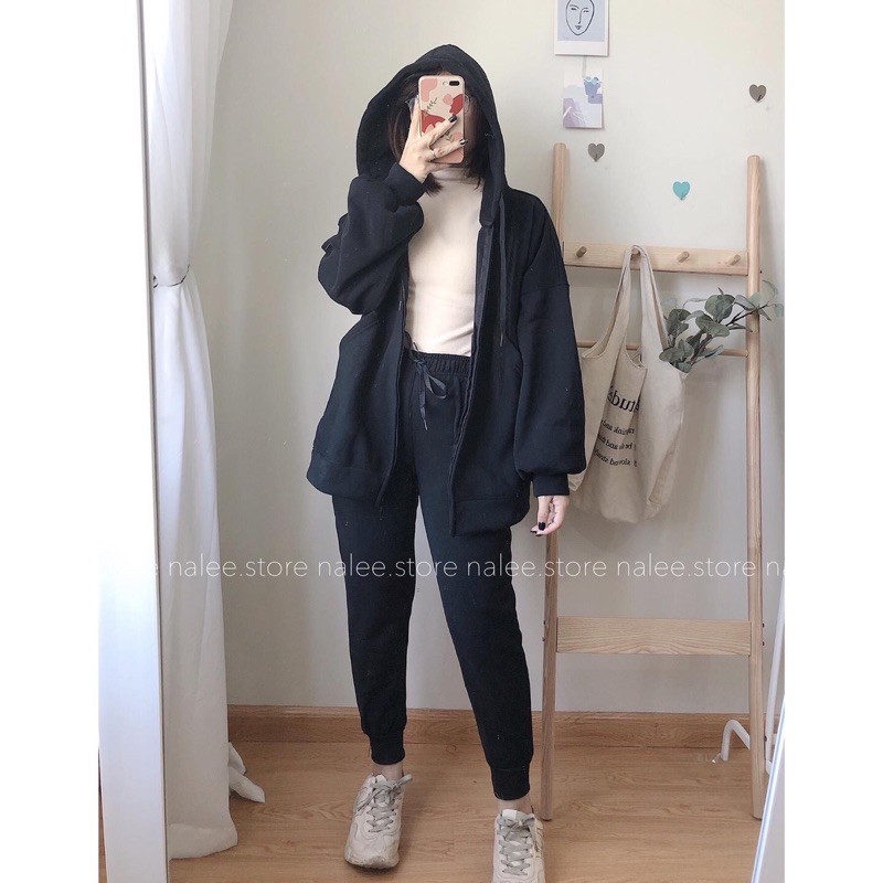 Áo khoác Hoodie nỉ bông Ulzzang tay bồng form rộng sz M L XL | BigBuy360 - bigbuy360.vn