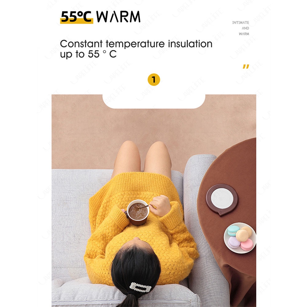 Uareliffe USB Heating Coaster Set With Ceramics Cup Spoon 55 Degree Temperature Coffee Mug Warmer