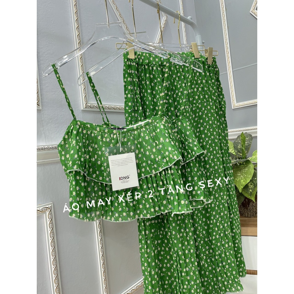 Set 2 dây hoa xanh xếp li cao cấp đồ bộ nữ đi biển xuân hè LT486