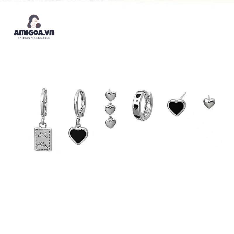 ✨✨Set 6 Khuyên Tai Hình Trái Tim Phong Cách Hàn Quốc