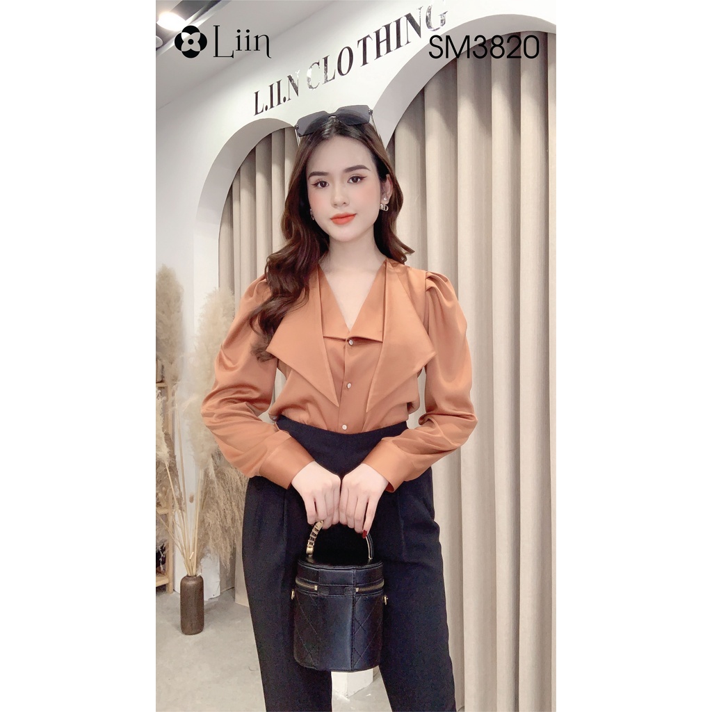 Áo Sơ Mi dài tay màu Cam Đất viền bèo kiểu dáng trẻ trung, cá tính Liin Clothing SM3820