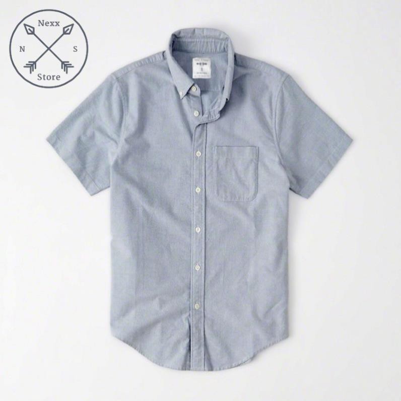 Áo sơ mi nam tay ngắn vải Oxford denim jean trắng công sở NS01 ་