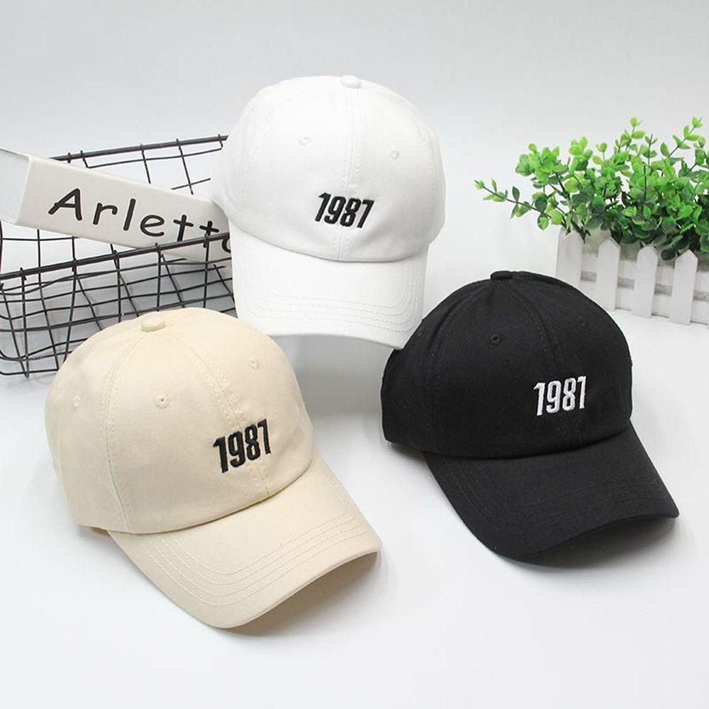 Mũ Lưỡi Trai Cotton Mềm Màu Trơn Thêu Số 1987/Nhiều Màu Tùy Chọn Phong Cách Hàn Quốc Chống Nắng Cho Nữ