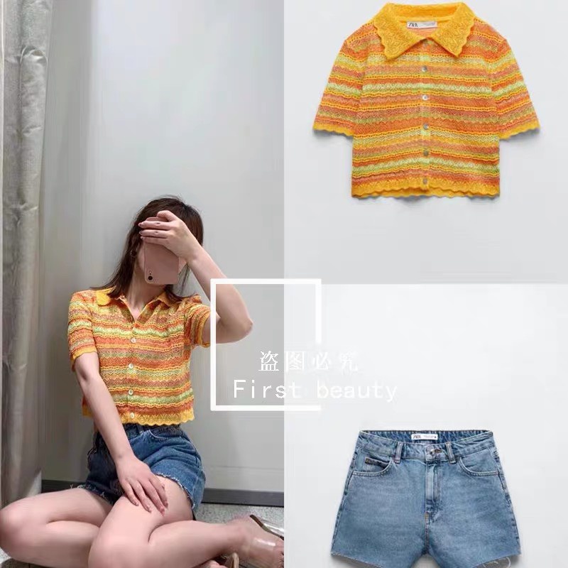 Áo len ren thổ cẩm ZR vàng cam cực tây