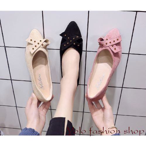 [OD9] Giày bệt búp bê nữ đế bằng da lộn đính nơ xinh xắn hàng QC cao cấp - Kèm hình thật | BigBuy360 - bigbuy360.vn