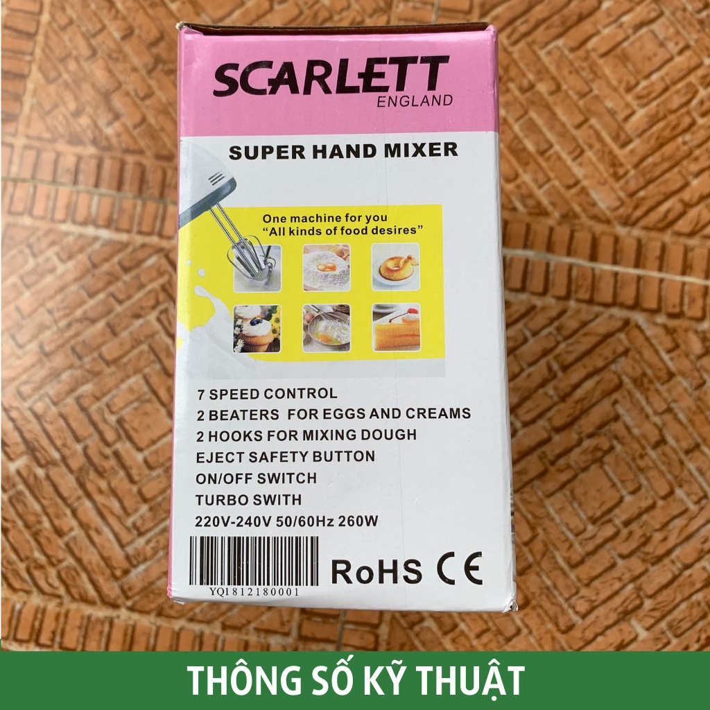 Máy đánh trứng mini cầm tay Scarlett chính hãng 7 tốc độ 260w