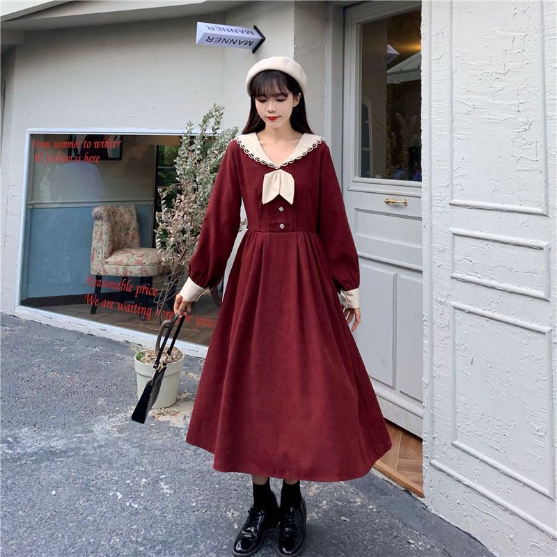 Đầm Ren Tay Dài Cổ Búp Bê Phong Cách Hàn Quốc Thời Trang Cho Nữ