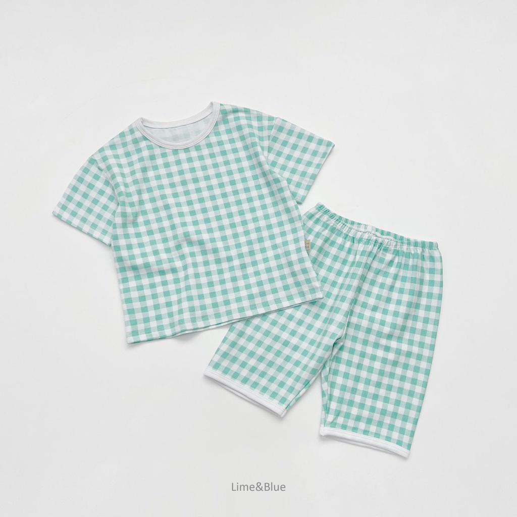 Lime&Blue Bộ đồ kẻ Check Check cho bé trai , bé gái