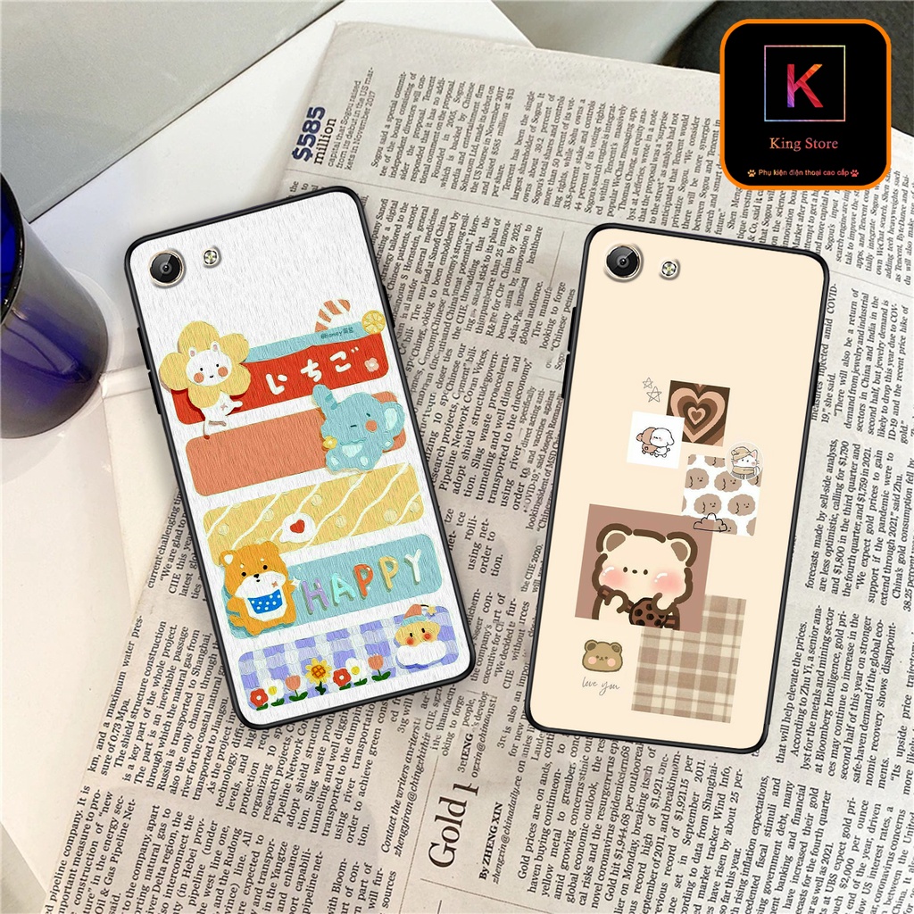 Ốp lưng Vivo Y53 - Vivo Y55 - Vivo Y62 -Vivo Y69 - Ốp in hình gấu &amp; thỏ đang yêu - lưng nhám viền TPU cao cấp