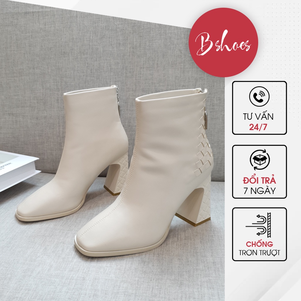 Giày boot nữ da mềm B SHOES, boot họa tiết độc lạ siêu sang chảnh, boot mũi vuông cổ thấp, lót nỉ siêu êm, khóa sau B16