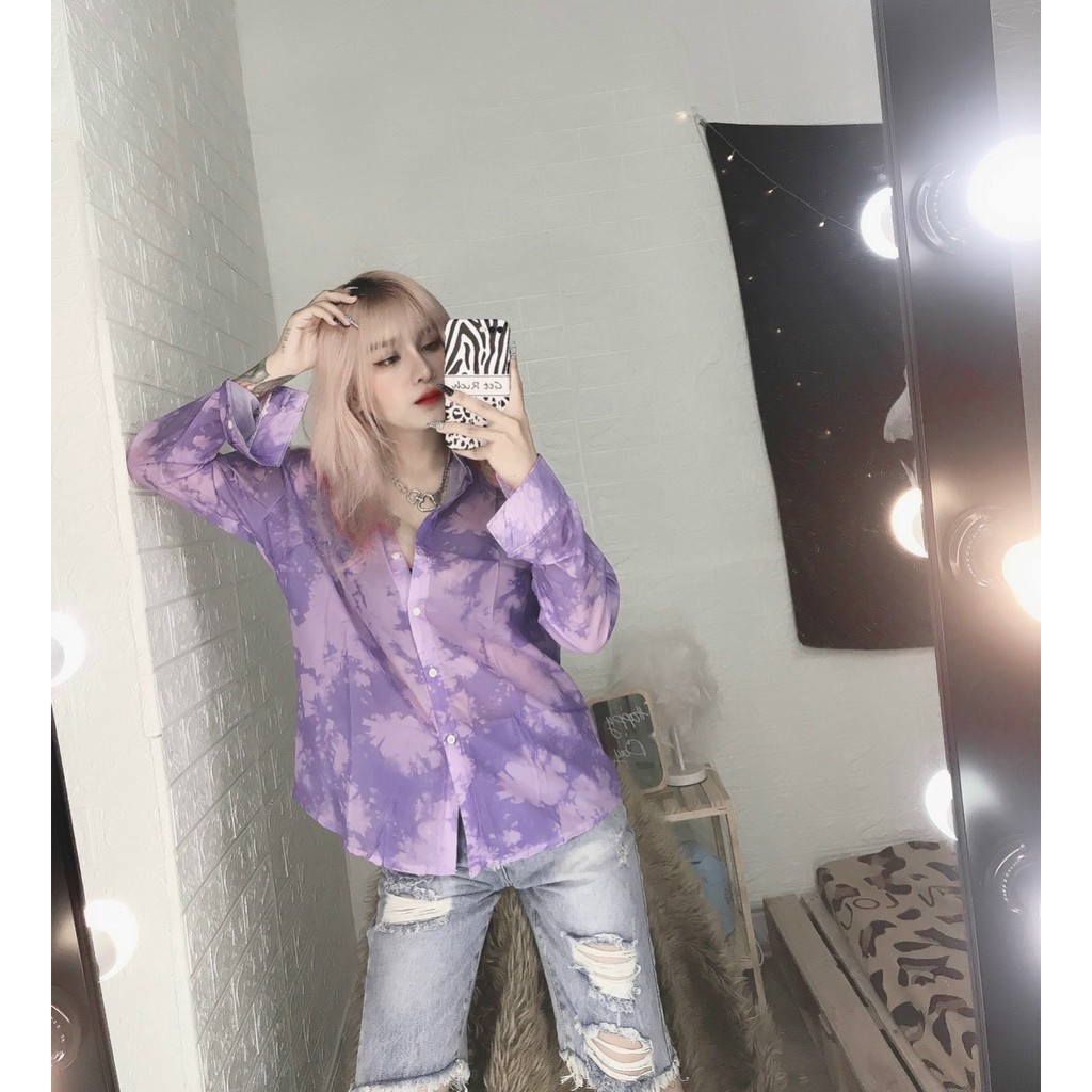 áo sơ mi màu loang siêu xinh chất voan mềm đủ màu ảnh thật