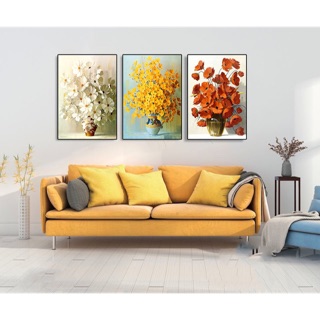 Bộ 3 tranh canvas bình hoa nghệ thuật 50 x 70cm - khung viền đen SR132 -4