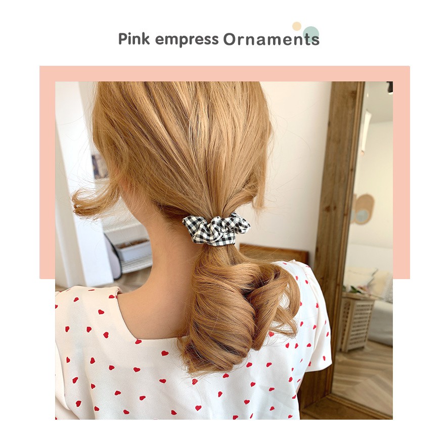 Dây Cột Tóc Cao Su Họa Tiết Caro / Chú Heo Dễ Thương Phong Cách Hàn Quốc Cho Nữ