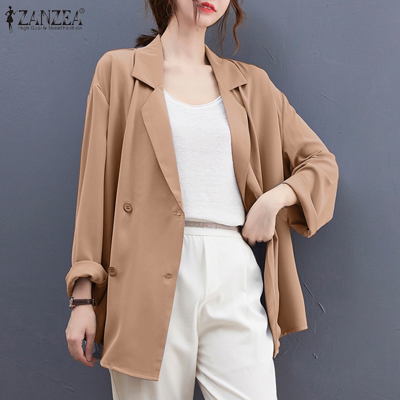 Áo Khoác Suit ZANZEA Tay Dài Có Cổ Màu Trơn Phối Hàng Nút Thời Trang Đường Phố Retro Cho Nữ