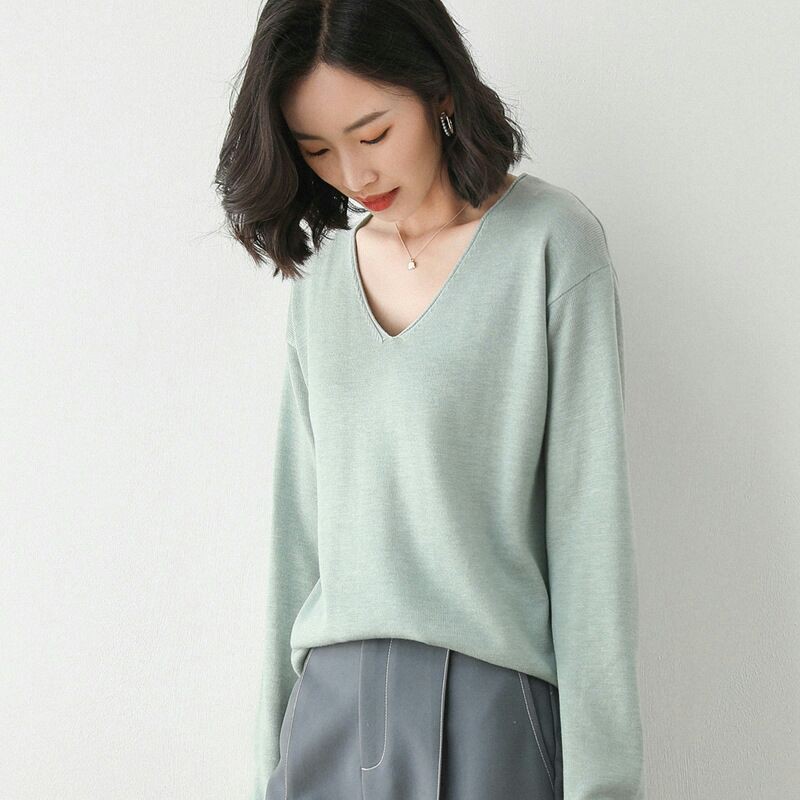 [Sẵn size S tím/sz M/L đen] - 2021 ÁO LEN DỆT KIM CỔ V DÀI TAY DÁNG BASIC