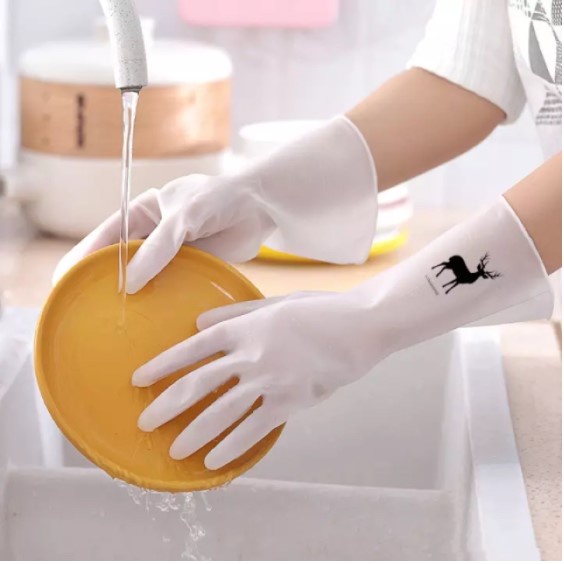 ĐÔI BAO TAY RỬA CHÉN BẰNG CAO SU SILLICON HÌNH HƯƠU SIÊU DAI TRONG SUỐT KHÔNG MÙI BIBI 63