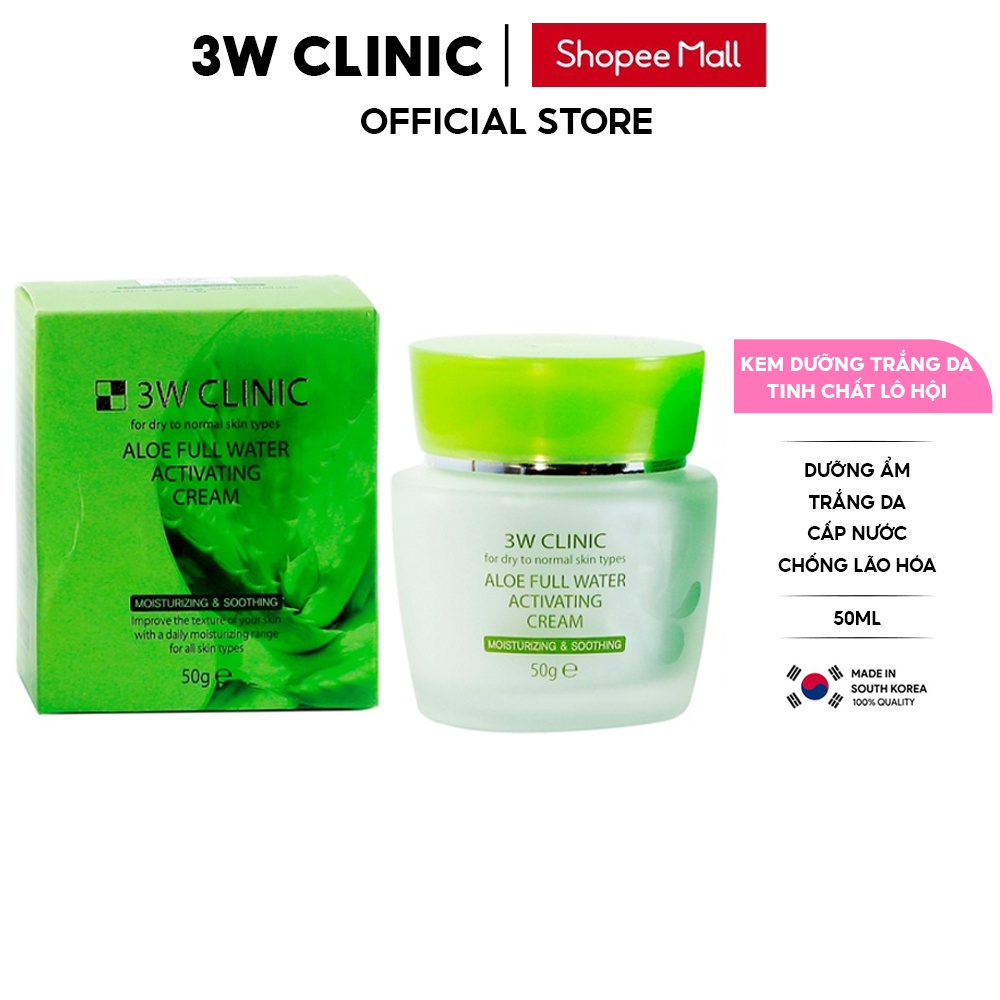 Kem dưỡng ẩm trắng da 3W Clinic Hàn Quốc Chiết xuất từ Lô Hội giúp da trắng sáng mềm mại và ngăn ngừa lão hóa 50ml