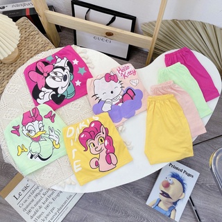 Bộ bé gái cộc tay chất cotton xuất dư co dãn đẹp mát cho bé