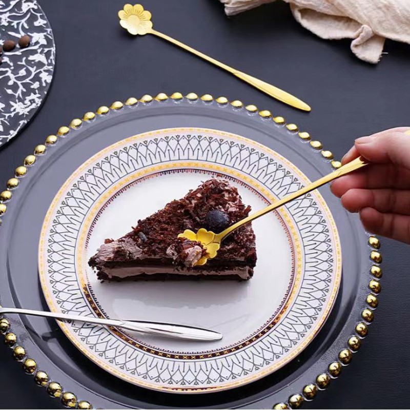 Thìa cà phê Inox cán dài 18cm hình bông hoa phong cách Nhật Bản