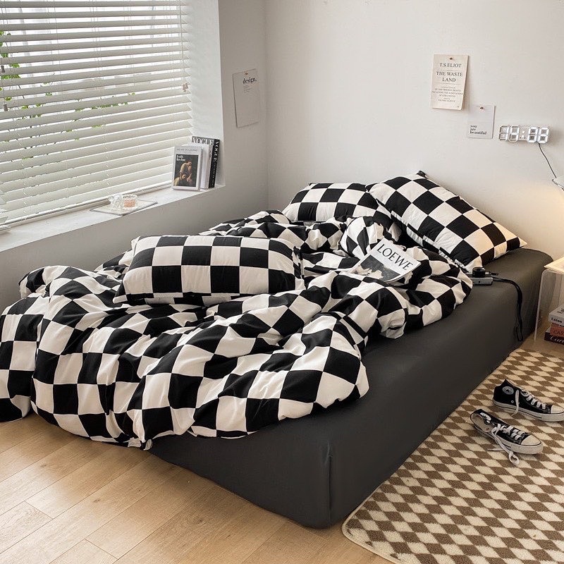 Set Chăn Ga Cotton Tc Nhật Kẻ Caro Basic Dày Dặn Thoáng Mát (Shinbedding)