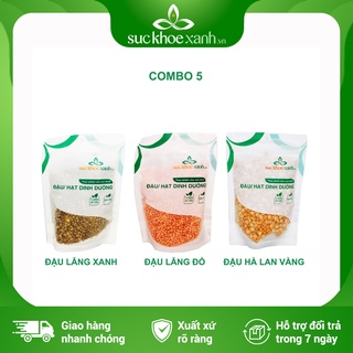 Combo 5 - Đậu lăng đỏ nguyên hạt & Đậu lăng xanh & Đậu hà lan vàng tách đôi Sức Khỏe Xanh - 250g/túi - Hàng chính hãng