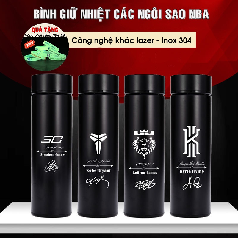 Bình Giữ Nhiệt Bóng Rổ 3.0 Chất Liệu Inox Cao Cấp An Toàn Logo Kobe Curry James Jordan Irving Harden