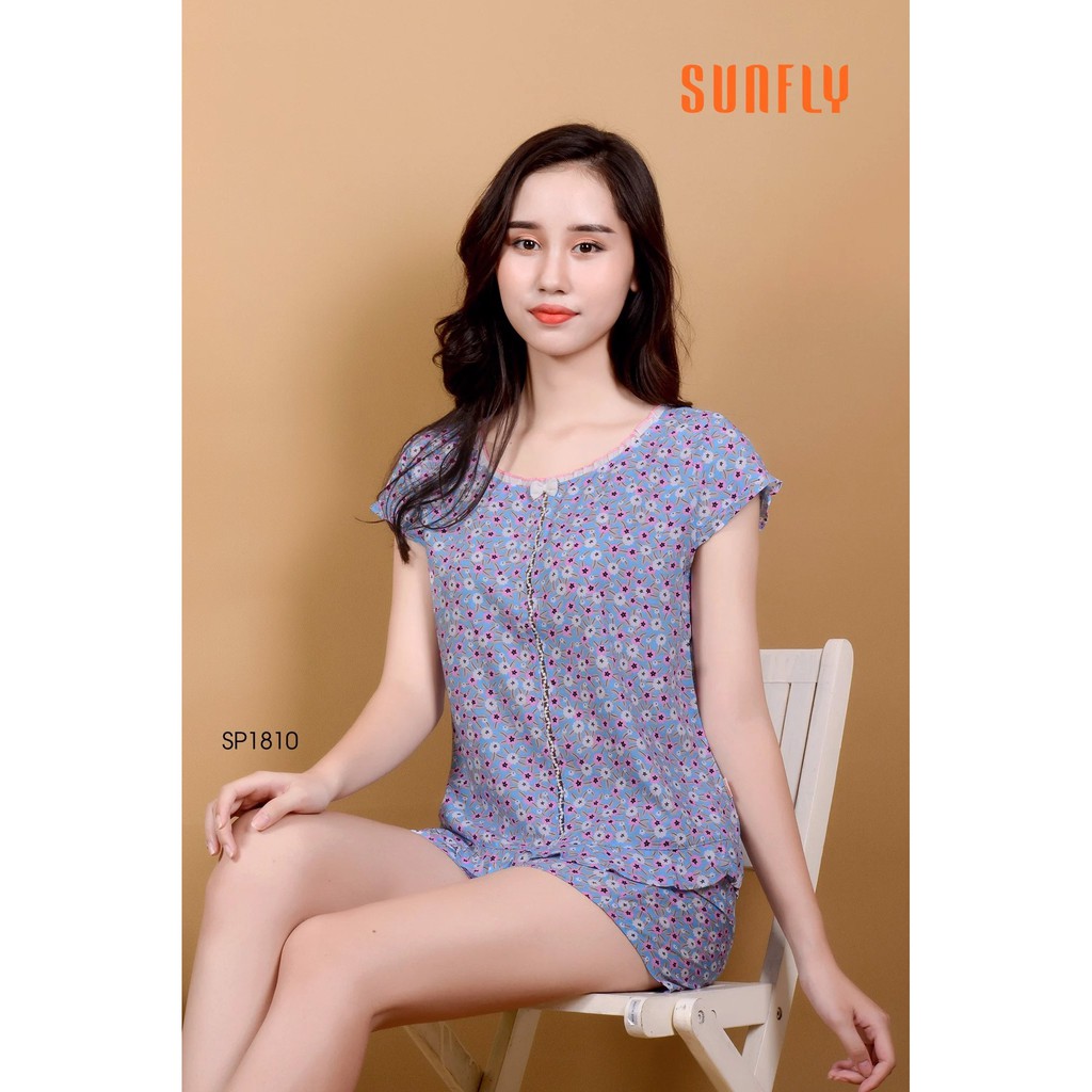 [Mã WABRWA8 giảm 15% đơn 99k] Bộ đồ lanh mặc nhà Sunfly, xuân hè áo cộc tay, quần sooc SP1810