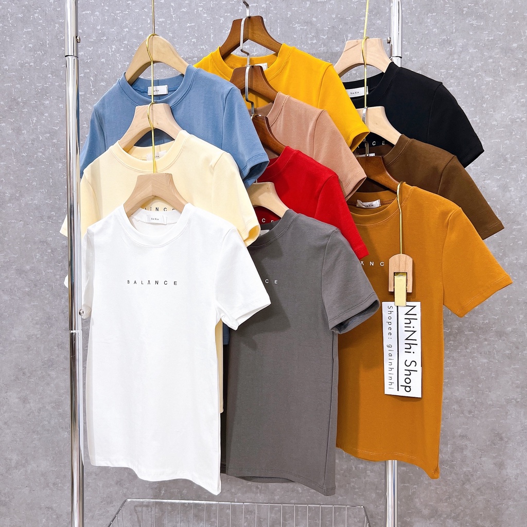 Áo thun dáng ôm cổ tròn xin xin in chữ, Áo phông basic ngắn tay co giãn XX8133 - NhiNhiShop