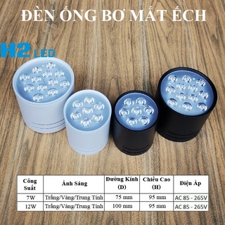Đèn lon ống bơ mắt ếch ốp trần 7w+12w ánh sáng trắng/vàng/trung tính