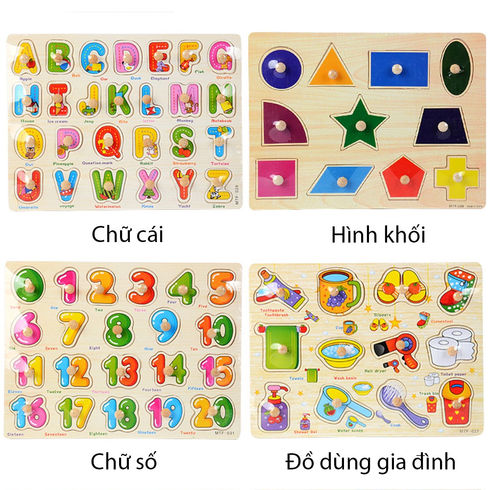 Combo 8 Bảng Núm Gỗ Cho Bé Size 20x30cm (Giao Lẫn Các Loại Chủ Đề)